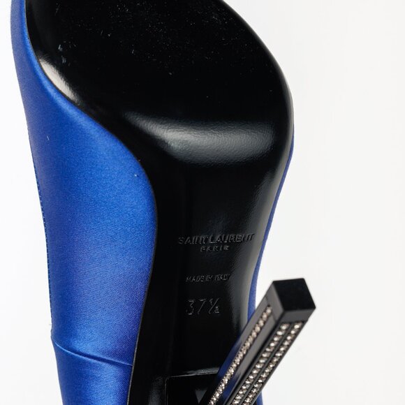 Saint Laurent Tower 110 Bleu Silk Satin Strass-Embellished Pointed-Toe Pumps - Picture 5 of 12
